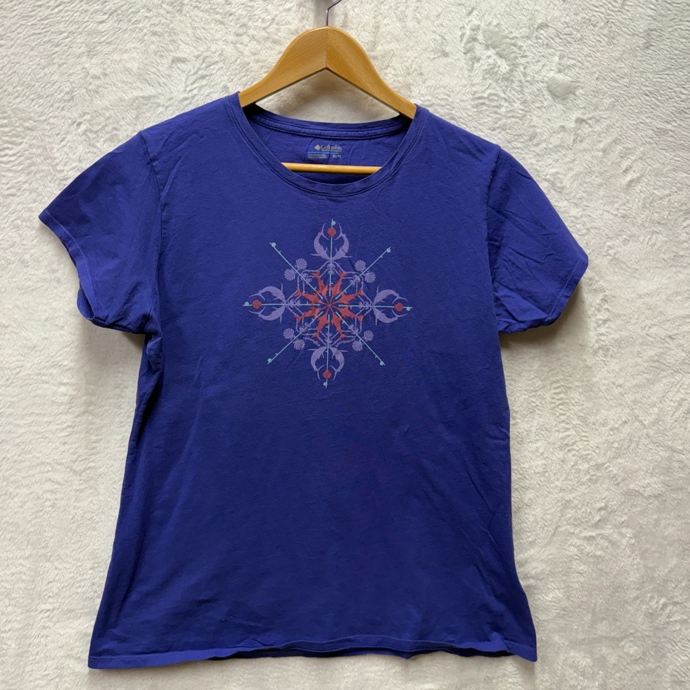 Vintage Columbia Sportswear T-Shirt Women XL Blue Graphic Dolphins Shell Compass
